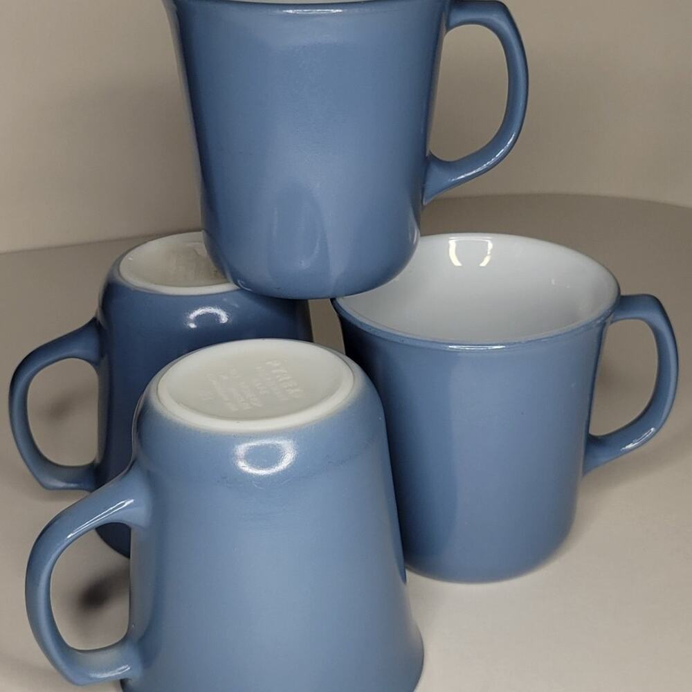 PYREX CORNING Colonial Slate Blue Coffee Mugs Cups D HANDLE 8oz. Set of 4
